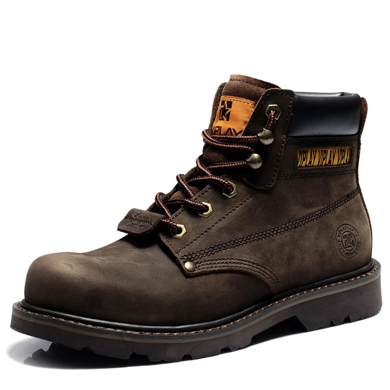Men's Genuine Leather Boots  Classic Outdoor Boots  Casual Shoes Ankle Motorcycle Boots  Antislip Comfy Shoes Western Style