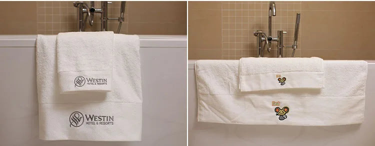 Black & White Cotton Bath & Hand Towels Custom Embroidery Logo Free Design Personalized for Hotels Resorts B&Bs Salons Spas Mass
