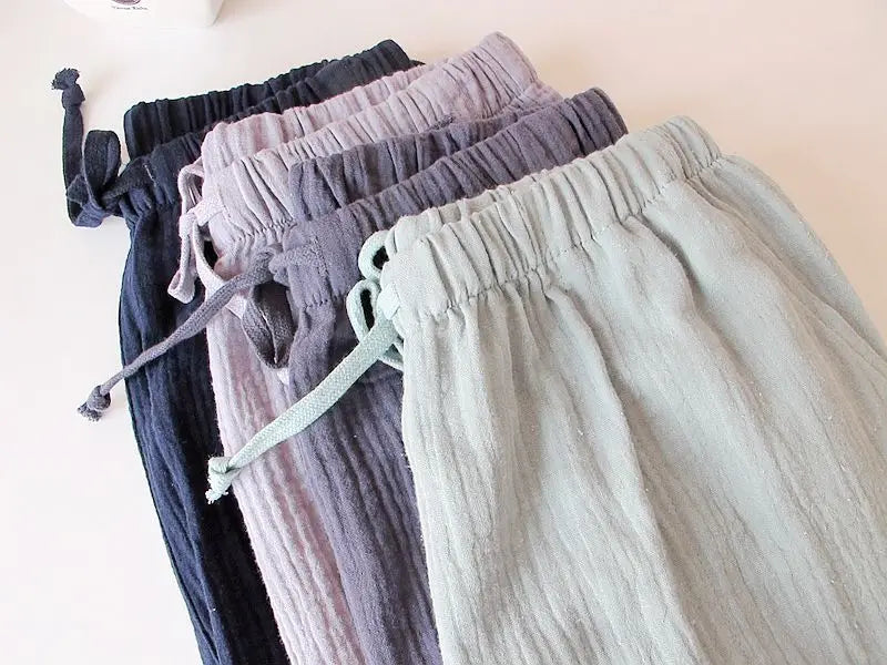 100% Gauze Cotton Home Drawstring Trousers Loose Sleeping Trousers Home Pants For Couples Pajama Pants Sleepwear Women 4 Season
