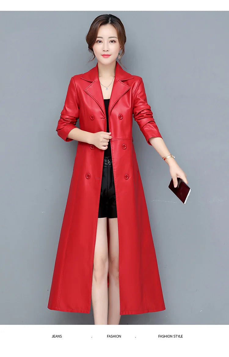M-7XL New Women Sheepskin Coat Spring Autumn 2025 Fashion Double Breasted Long Jacket Sheep Leather Overcoat Suede Outerwear