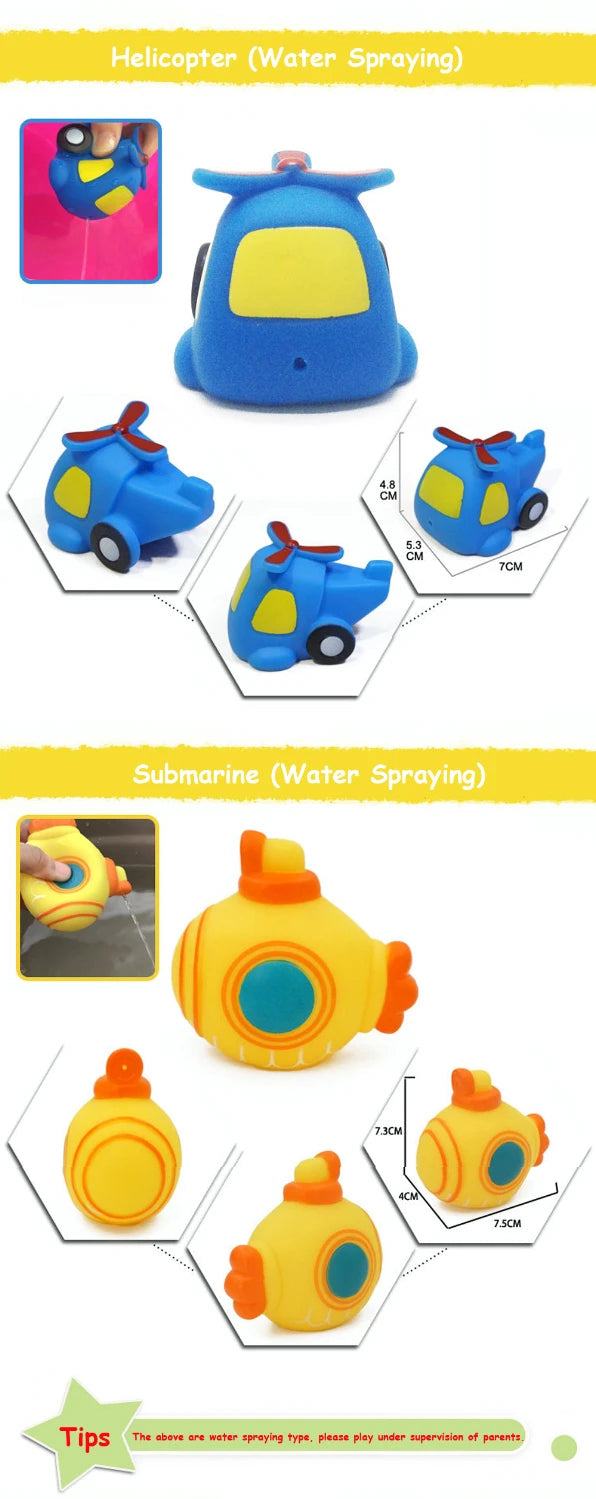 Bath Toy Swimming Water Toys Cartoon Soft Rubber Car Boat Plane Float Squeeze Sound Water Spray Kids Water Play Toys Gifts