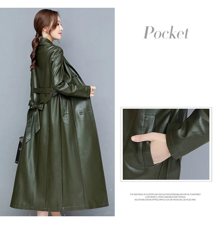 M-7XL New Women Sheepskin Coat Spring Autumn 2025 Fashion Double Breasted Long Jacket Sheep Leather Overcoat Suede Outerwear