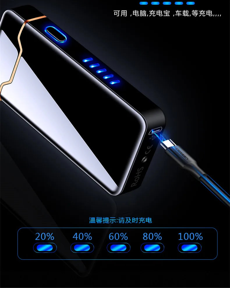New Ignition Arc USB Electric Lighter Metal Rechargeable Cigar Lighter Battery Display Big Flame Lighter Gift