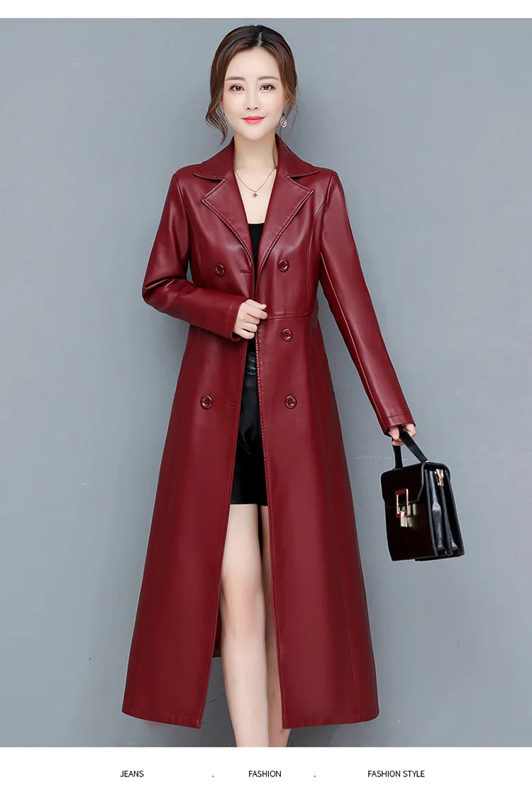 M-7XL New Women Sheepskin Coat Spring Autumn 2025 Fashion Double Breasted Long Jacket Sheep Leather Overcoat Suede Outerwear