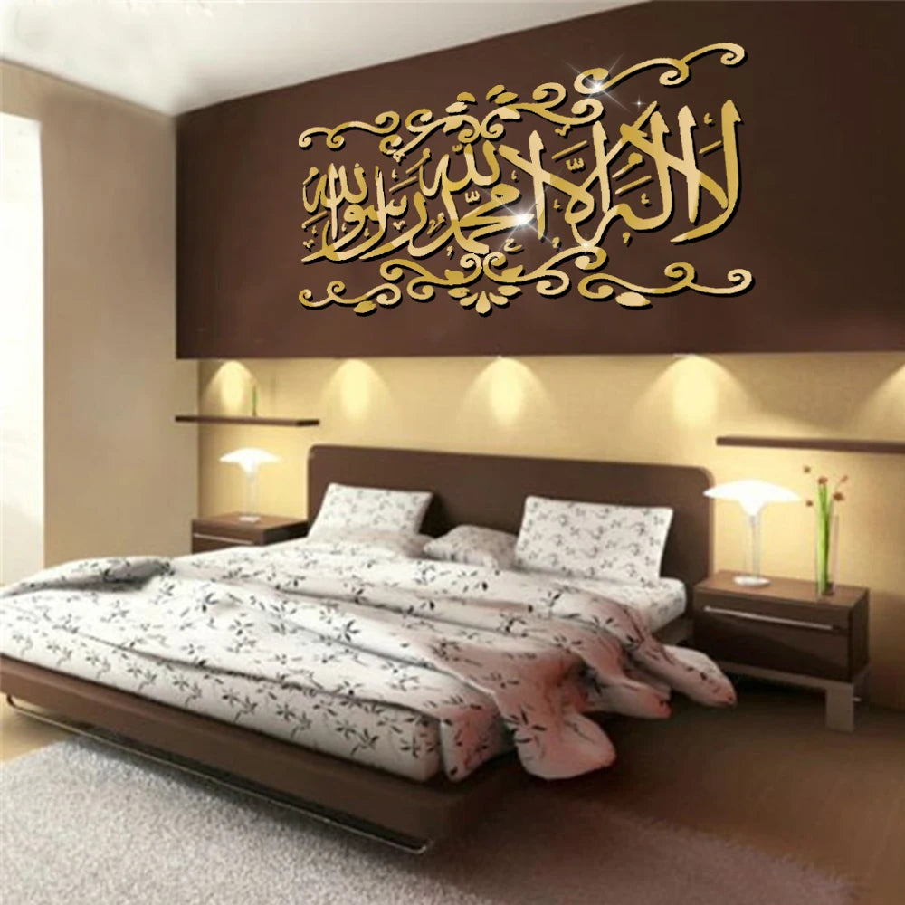 Islamic Wall Stickers Decoration 3D Acrylic Mirror Stickers Muslim Arabic Islam Vinyl Decals God Allah Quran Mural Art Wallpaper