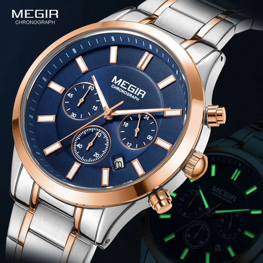 MEGIR Watches for Men 2021 New Chronograph Quartz Watch Luxury Stainless Steel Wristwatch Man Relogios Masculino часы мужские