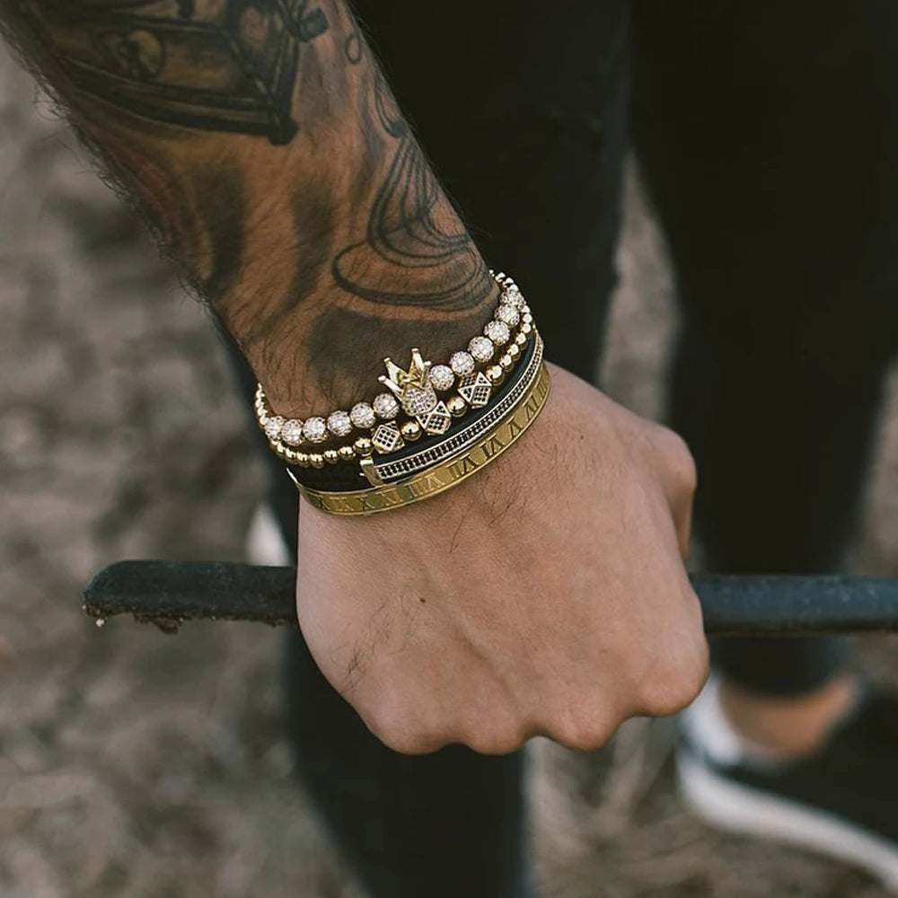 Men Bracelet jewelry 4pcs/set crown charms Macrame beads Bracelets Braiding Man Luxury Jewelry for women bracelet gift