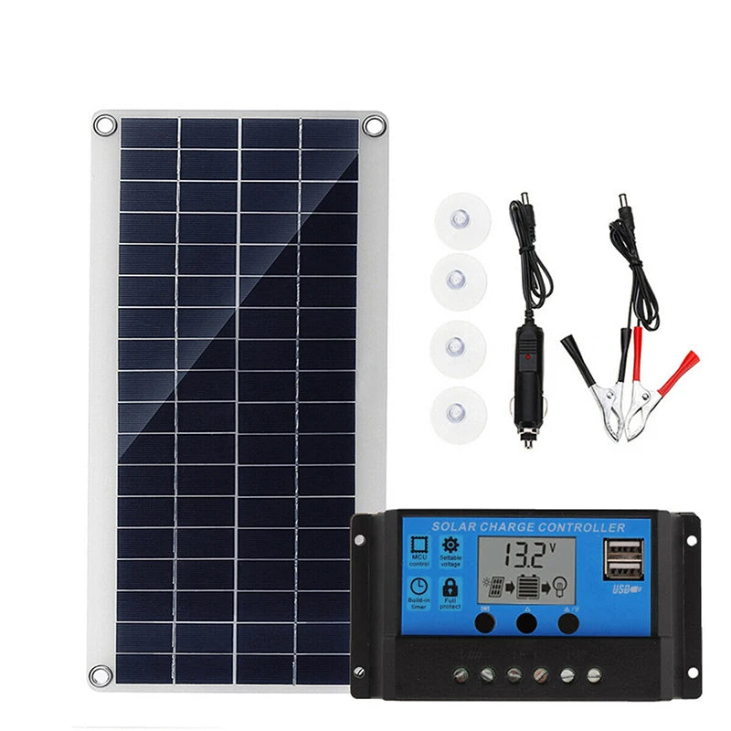 Solar Panel Set 30W Kit Controller Portable USB Generator System 12V 24V Electric Energy Power Charger Camping Board 10/20/30A