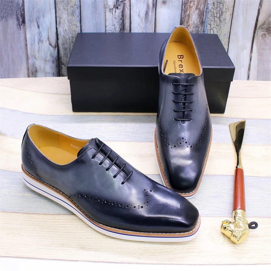 Genuine Leather Men's Casual Shoes Comfortable Lace-Up Brogue Handmade Flat Shoes Office Party Dating Formal Dress Men's Shoes