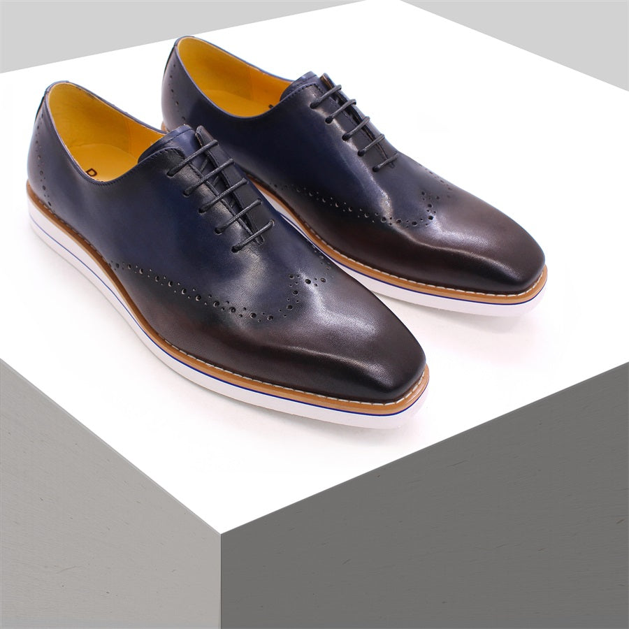Genuine Leather Men's Casual Shoes Comfortable Lace-Up Brogue Handmade Flat Shoes Office Party Dating Formal Dress Men's Shoes