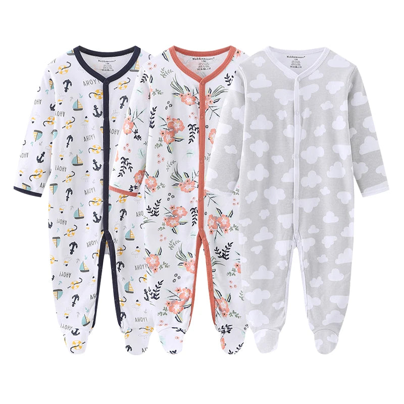 Cotton Baby Girl Clothes 3Pieces Cartoon New Born Baby Boy Clothes Sets Long Sleeve Autumn Footie Jumpsuits Zipper Spring Bebes