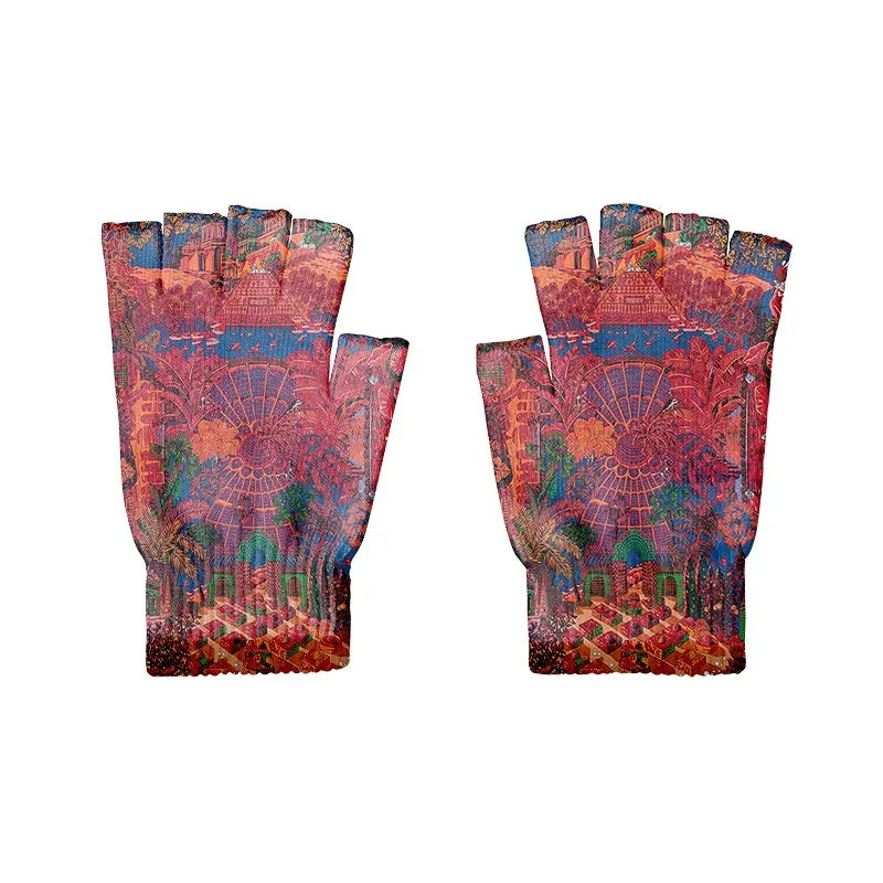 Cartoon Mashup Colorful Pattern Mittens Wrist Spring Summer Fingerless Working Gloves Soft Women Knitted Gloves Open Fingered