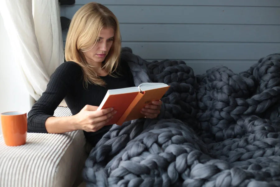 WOSTAR Chunky merino wool blanket thick large yarn roving knitted blanket winter warm plaid throw blankets sofa bed blanket