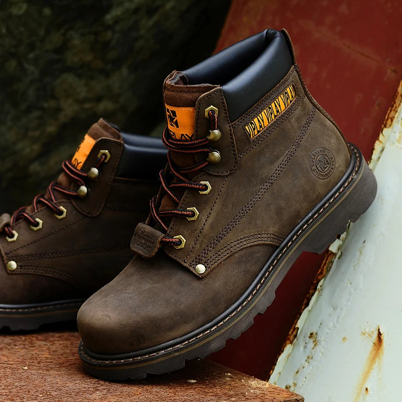 Men's Genuine Leather Boots  Classic Outdoor Boots  Casual Shoes Ankle Motorcycle Boots  Antislip Comfy Shoes Western Style