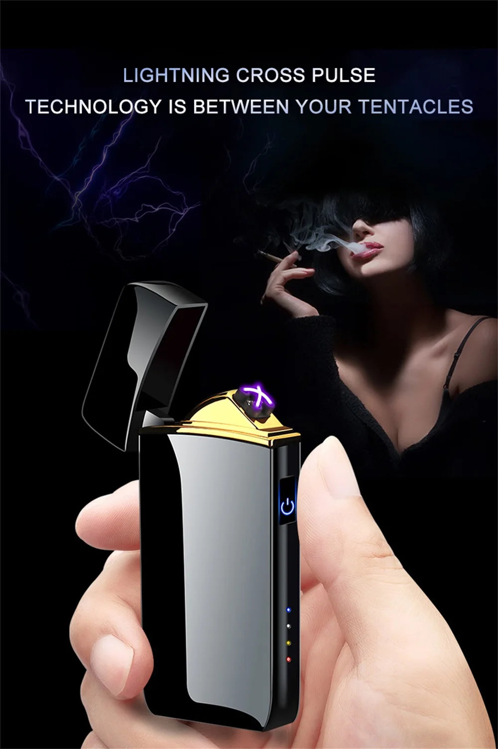 Windproof Electric Metal Lighter Double Arc Plasma Rechargeable USB Lighter Touch Induction Smoking Lighter Men's Gadgets