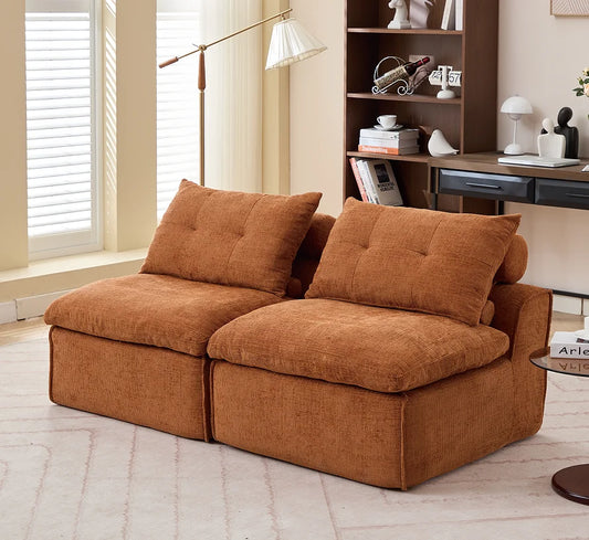 Modular Convertible Sofa Set No Armrests DIY Adjustable Soft Chenille Fabric Modern Design Apartment-Friendly Neck Pillow-Back