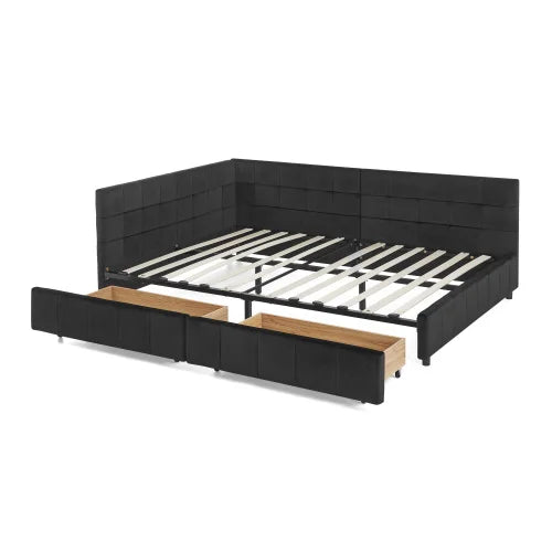 Full Size Convertible Storage Upholstered Tufted Bed Frame Sofa Set with Comfortable Backrest Armrests for Bedroom Living Room