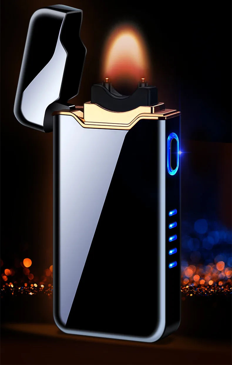 New Ignition Arc USB Electric Lighter Metal Rechargeable Cigar Lighter Battery Display Big Flame Lighter Gift