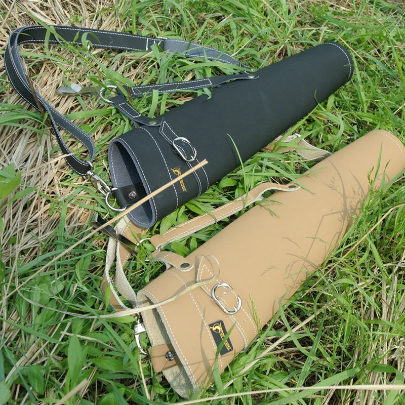 Archery Hunting  52*13cm Pure Leather Arrow Quiver in Black/Yellow Color Shoulder-back Design Arrow Bag waist collapse Bag