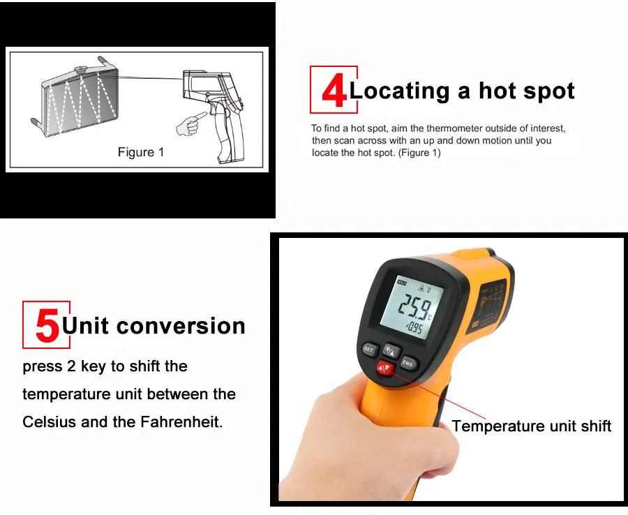 RZ Infrared Thermometer Non-Contact Temperature Meter Gun Handheld Digital LCD Industrial Outdoor Laser Pyrometer IR Thermometer