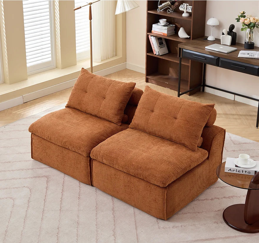 Modular Convertible Sofa Set No Armrests DIY Adjustable Soft Chenille Fabric Modern Design Apartment-Friendly Neck Pillow-Back