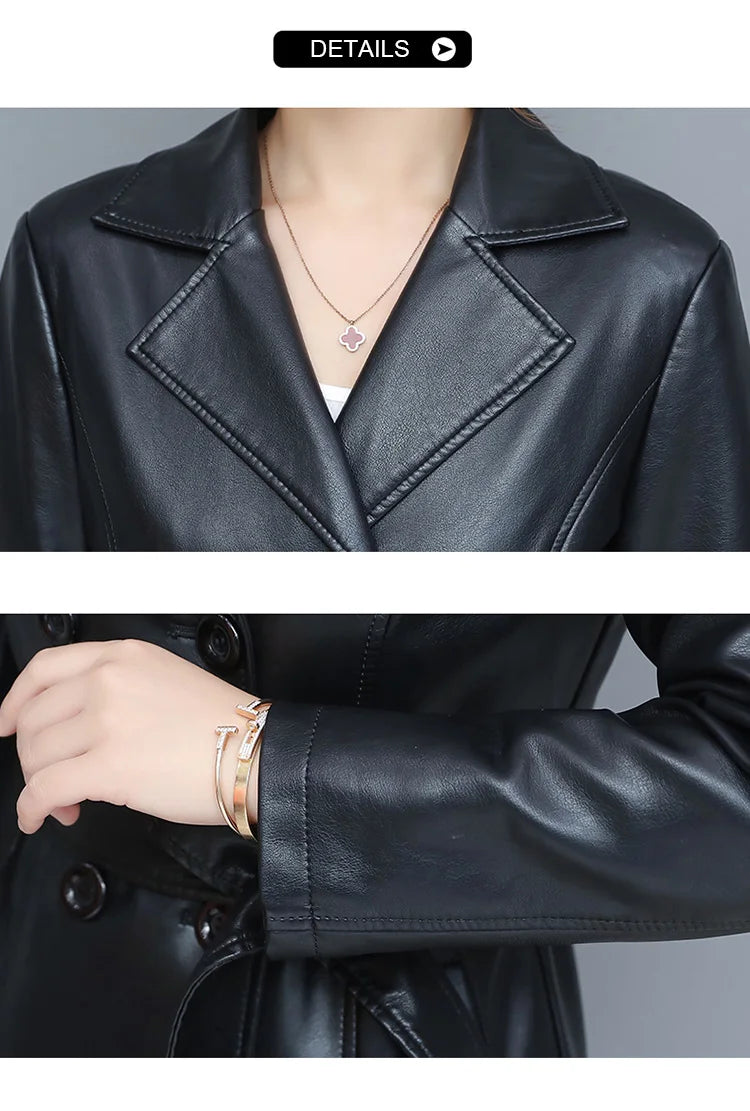 M-7XL New Women Sheepskin Coat Spring Autumn 2025 Fashion Double Breasted Long Jacket Sheep Leather Overcoat Suede Outerwear