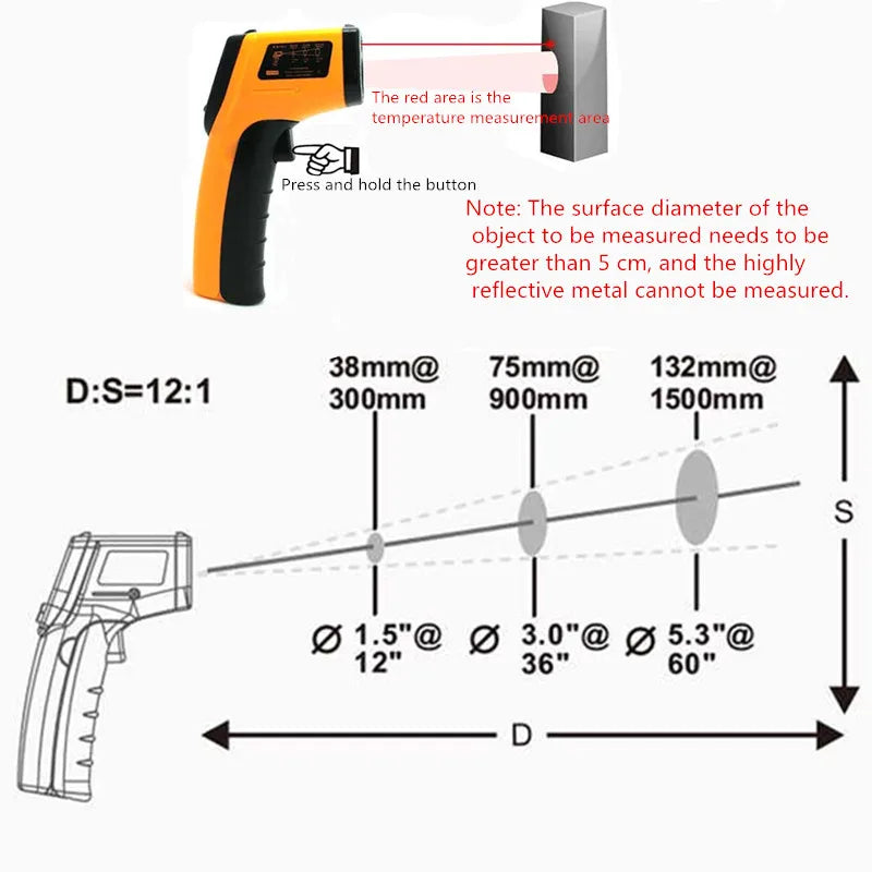 Digital Infrared Thermometer -50~600℃ GM320/GM320S/HW600/HW550 LCD Display Contactless Thermometer Pyrometer IR Laser Point