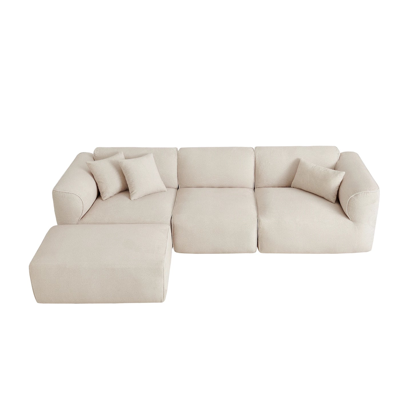 Luxury Living Room L-Shaped Modern Convertible Sofa Set 4-Seater Pure Sponge Seat Cushions Detachable Footstool for Hotel Bed