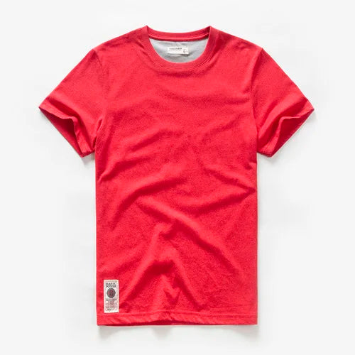 New Men Cotton Solid T-Shirt Mens Short Sleeve T-shirt Multi Pure Color Fancy Yarns T Shirt Color Wine White Blue