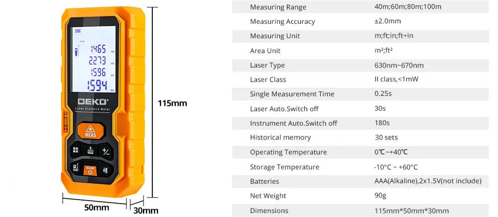 DEKO DKLD05 Handheld Laser Distance Meter 40M 60M 80M 100M Mini Laser Rangefinder Laser Tape Range Finder Diastimeter Measure