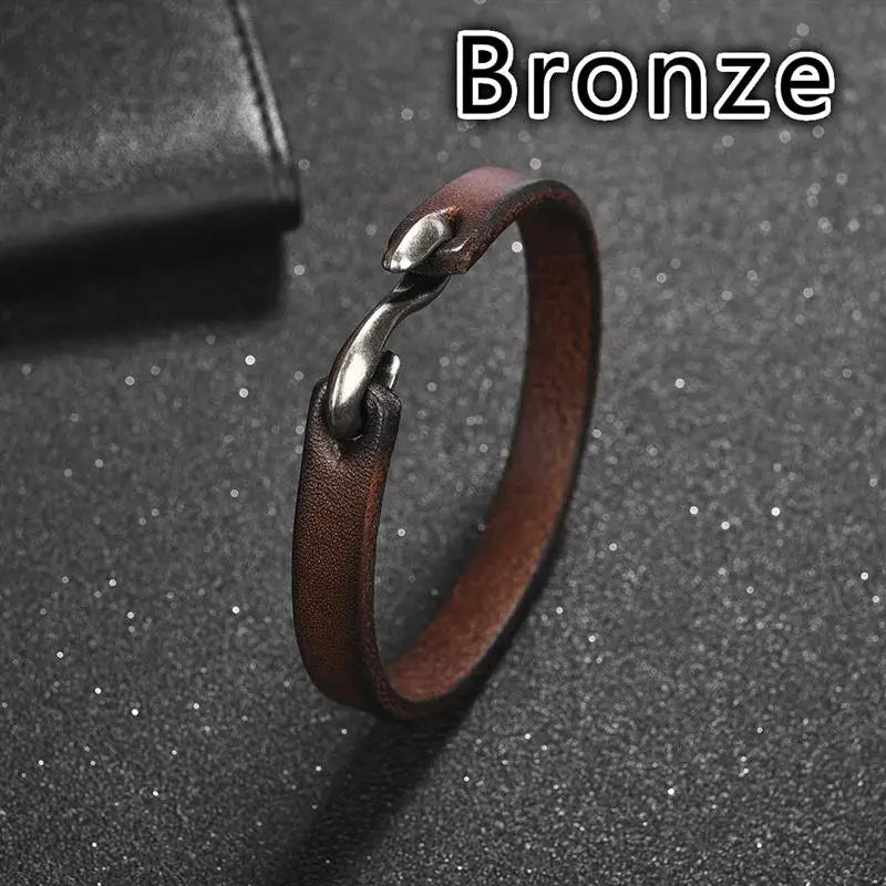 Jiayiqi Men Bracelet Genuine Leather Bangle Retro Cuff Bracelet Classic Hooks Wristband Men Women Jewelry Gifts