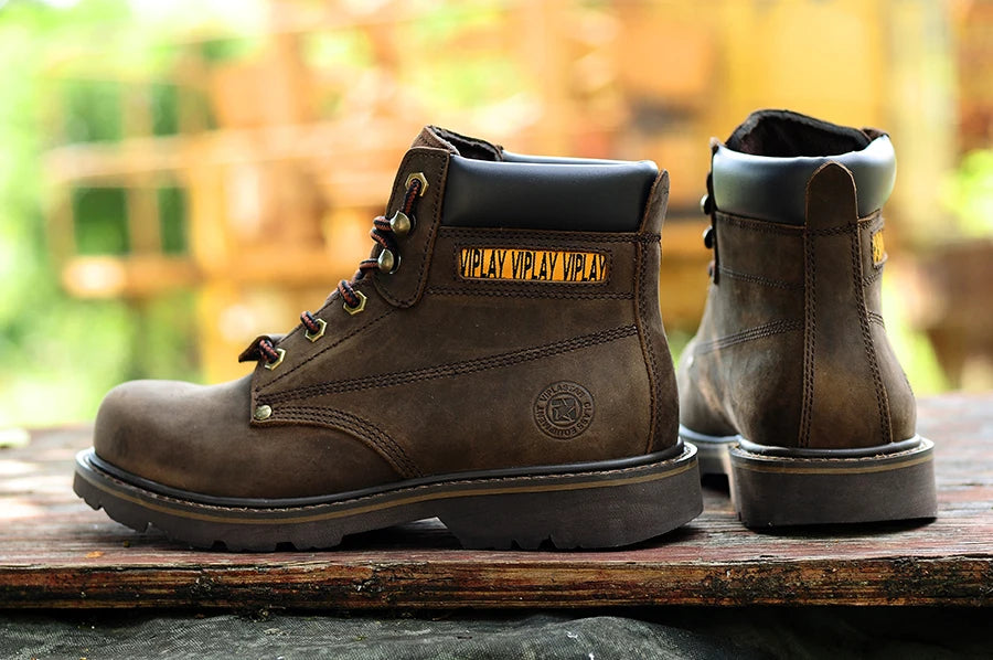 Men's Genuine Leather Boots  Classic Outdoor Boots  Casual Shoes Ankle Motorcycle Boots  Antislip Comfy Shoes Western Style