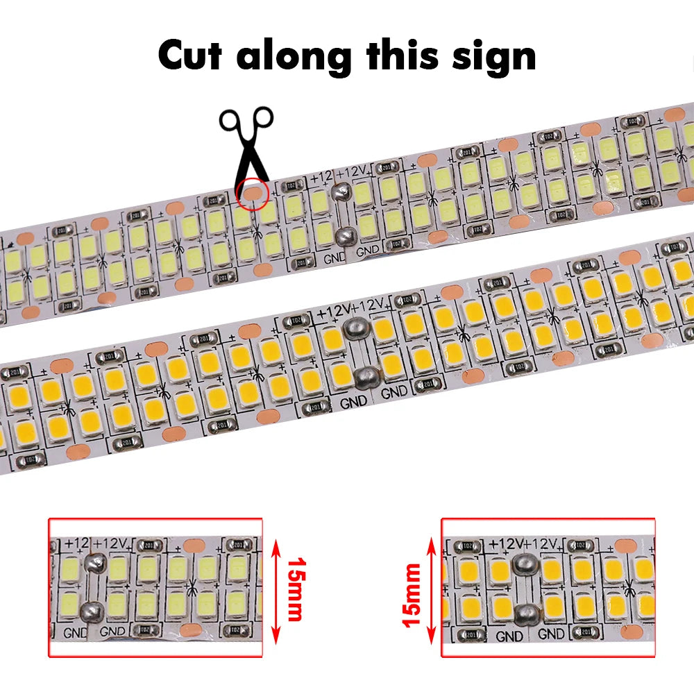 5M LED Strip Light 12V 24V 2835 LED Tape Double Row 480LEDs/m Super Bright Ribbon Diode Warm Natural Cold White Waterproof Lamp