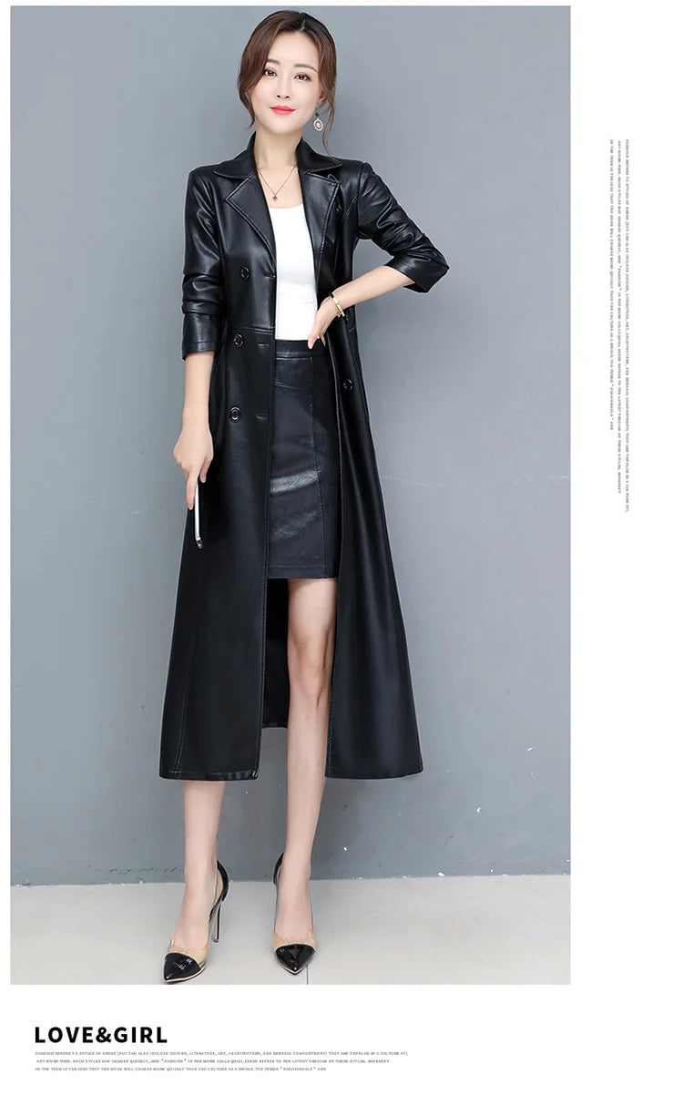 M-7XL New Women Sheepskin Coat Spring Autumn 2025 Fashion Double Breasted Long Jacket Sheep Leather Overcoat Suede Outerwear