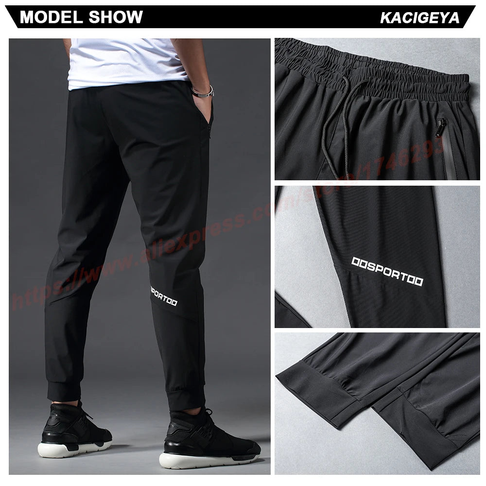 Running Pants Men Sport Jogging Fitness Yoga Training Basketball Football Long Leggings Ice Silk Elastic Quick Drying Trousers