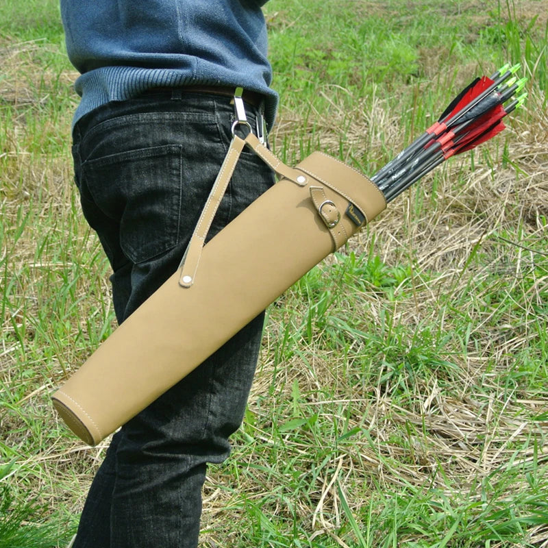 Archery Hunting  52*13cm Pure Leather Arrow Quiver in Black/Yellow Color Shoulder-back Design Arrow Bag waist collapse Bag