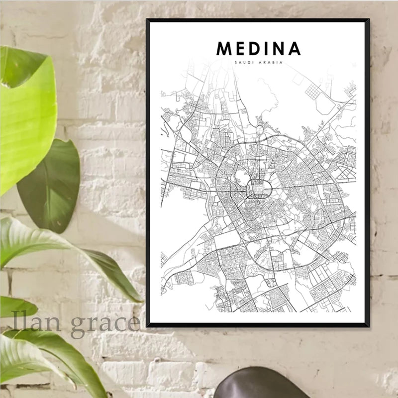 Islamic Holy Cities Makkah Prints Madinah Quds Jerusalem Arabic Wall Art Canvas Painting Mecca Posters Living Room Home Decor