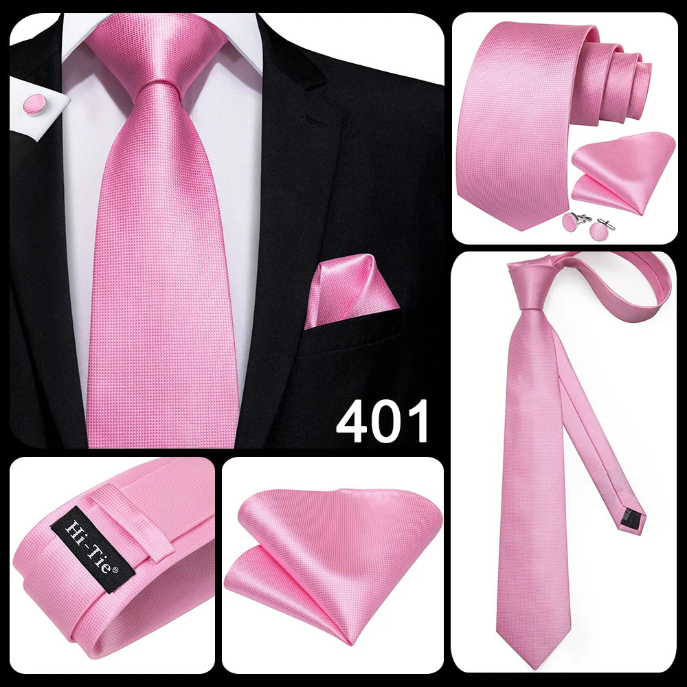 Hi-Tie Silk Men Tie Peach Pink Floral Wedding Necktie for Men Luxury Necktie Handkerchief Cufflink Fashion Design Business