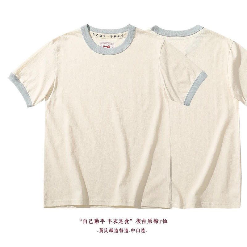 Summer New Couple Beach Tops  Fashion Casual Stitching Color Collar Tee Short Sleeve of Unisex Cotton Comfortable O-Neck T-shirt