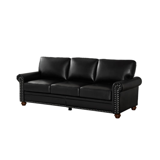 Modern Convertible Square Living Room Sofa Set Black PU Leather Apartment & Villa Use