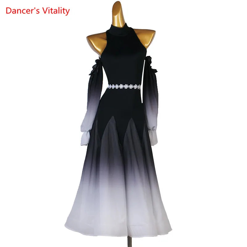 Modern Dance Dress Stand-Up Collar Mesh Sleeve Long Skirt Performance Clothing High-End Custom Child Woman Competition Clothes