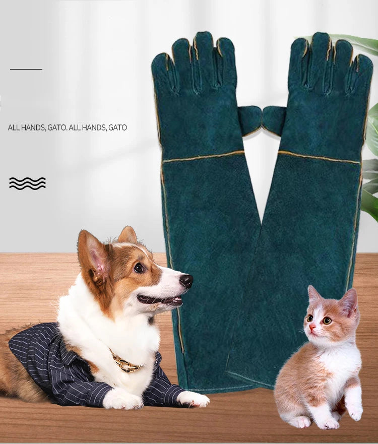 Leather Pet Gloves Anti-grasping Anti Bite Protective Cowhide Gloves Cat Dog Gardening Work Gloves Pets Training Handling Gloves