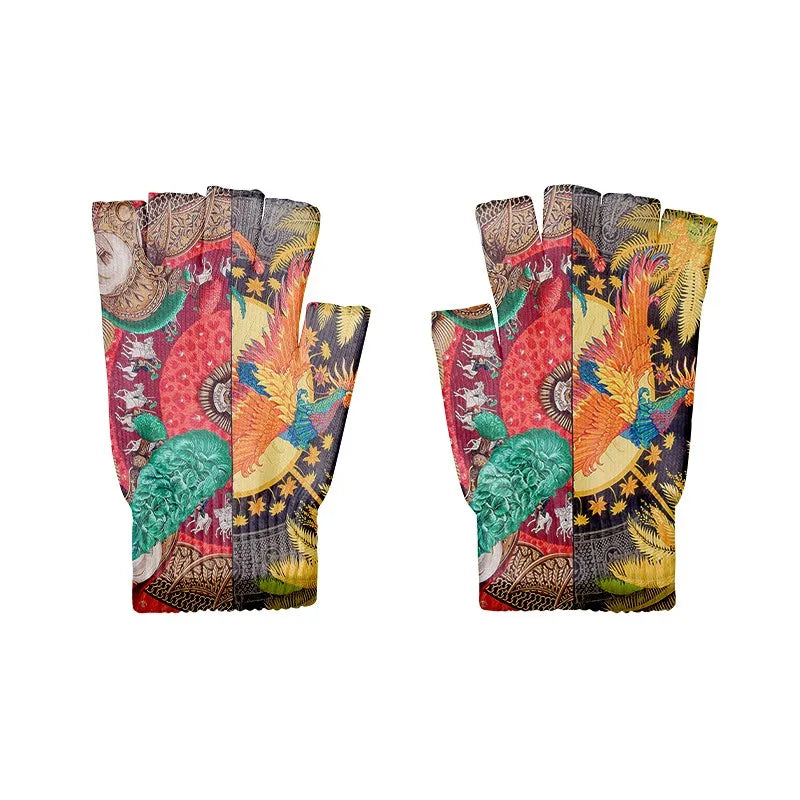 Cartoon Mashup Colorful Pattern Mittens Wrist Spring Summer Fingerless Working Gloves Soft Women Knitted Gloves Open Fingered