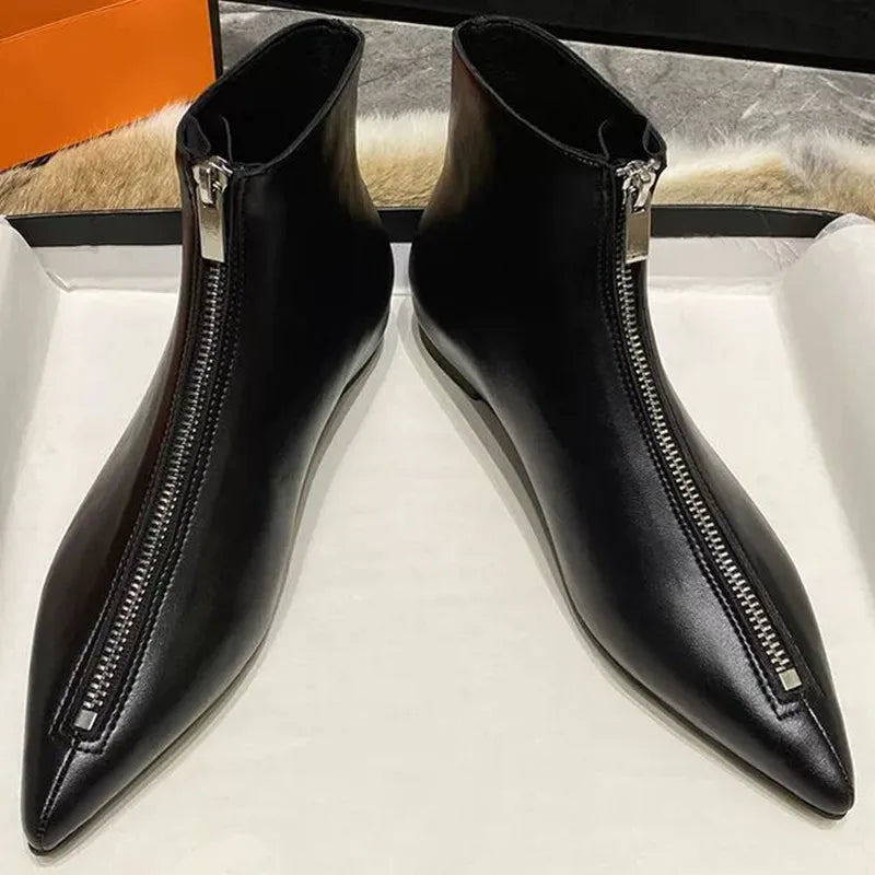 2026 New Flats Sexy  Women Pointed Toe Ankle Boots British Woman Footwear Female Shoes Wedge Boots New Zipper Design Short Boots