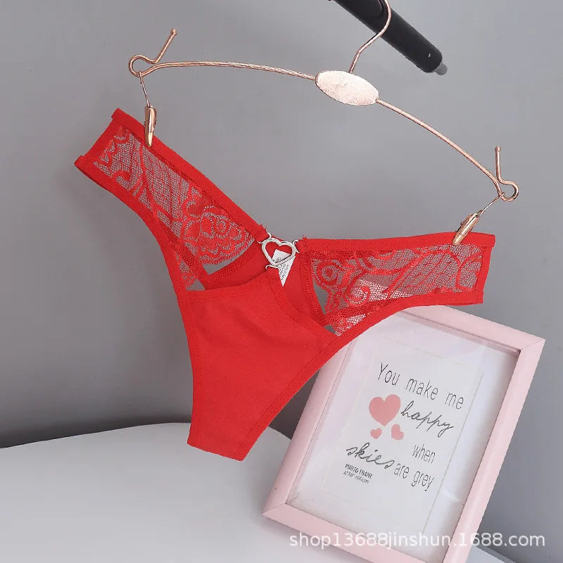 Women's Sexy lingerie Thongs G-string Underwear Panties Briefs Ladies T-back luxury peach heart thong pure cotton lace