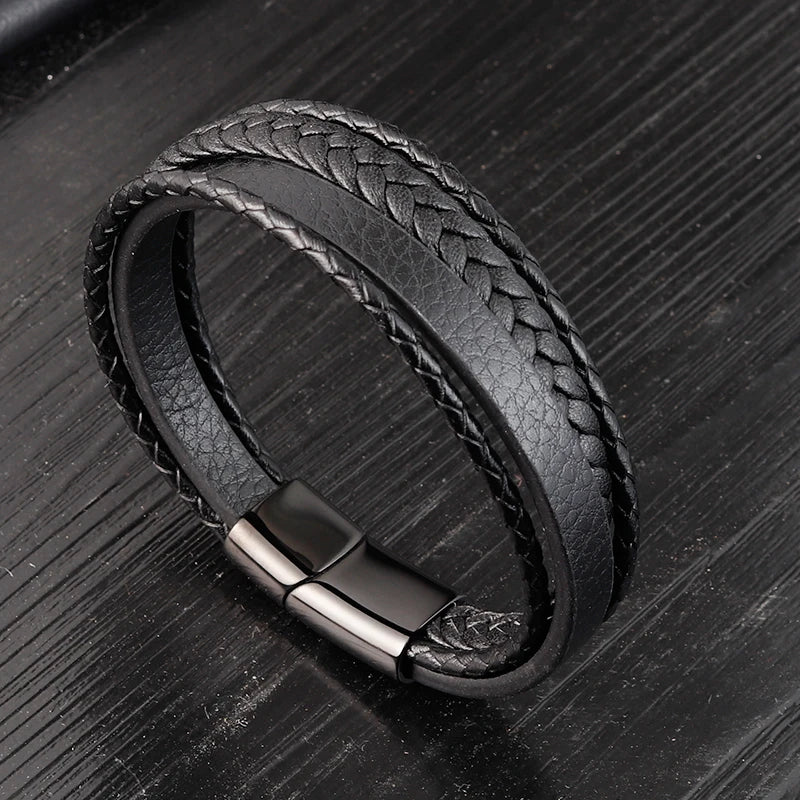 Charming Jewelry Different Designs Geometric Pattern Multi-layers Genuine Leather Bracelet For Men Fashion Jewelry Gift