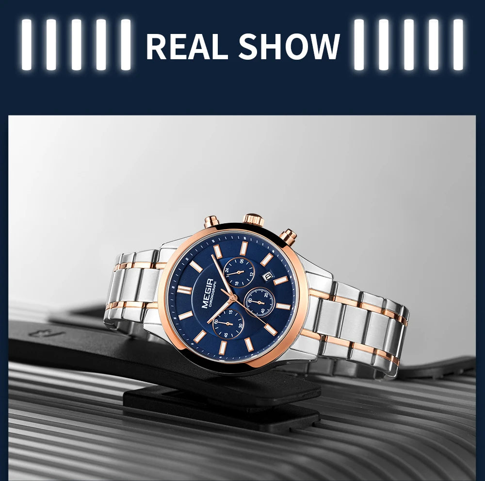MEGIR Watches for Men 2021 New Chronograph Quartz Watch Luxury Stainless Steel Wristwatch Man Relogios Masculino часы мужские