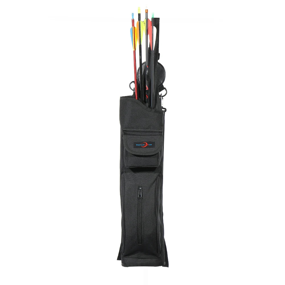 Toparchery Portable Black Outdoor Archery Quiver Shoulder Back Arrows Holder Bag Pocket Sports Pouch Sack for Hunting Game