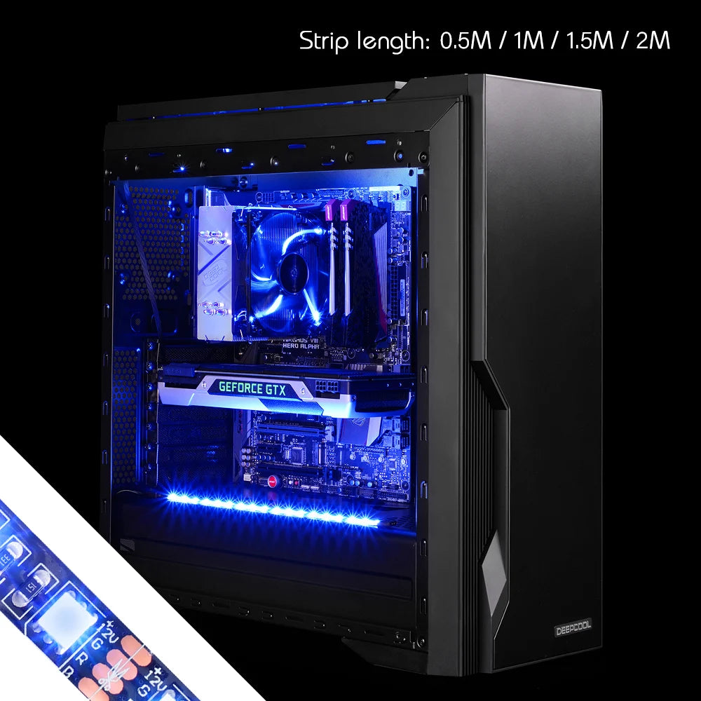 Led Strip Light For 12V 4PIN RGB Header (+12V,G,R,B) Led Strip 5050 On For PC Computer Case Decor , RGB Header Motherboard Strip