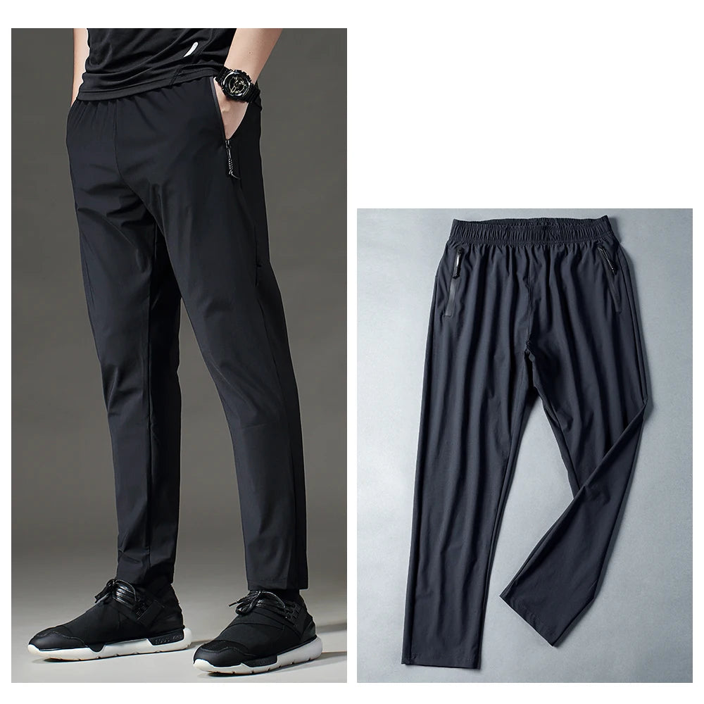 Running Pants Men Sport Jogging Fitness Yoga Training Basketball Football Long Leggings Ice Silk Elastic Quick Drying Trousers